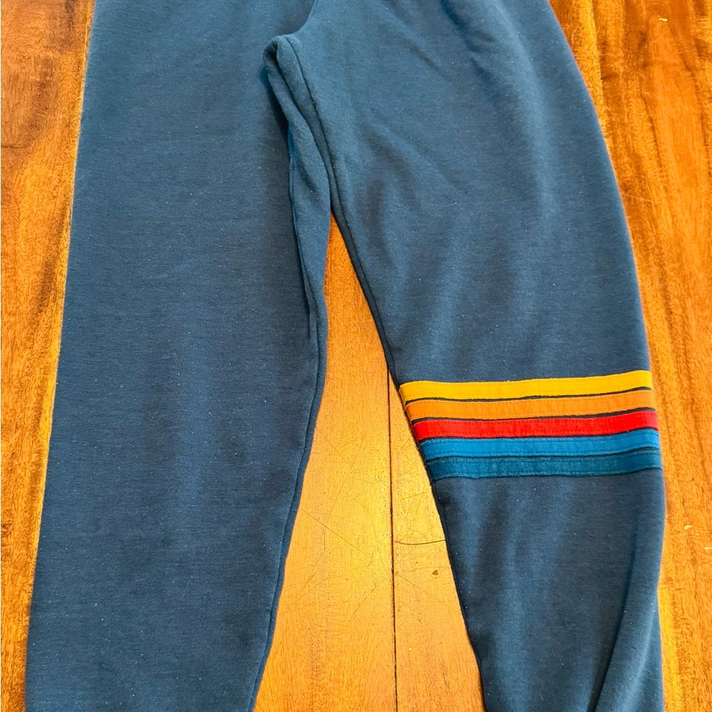 AVIATOR NATION Blue Track Pants with Rainbow Stripes